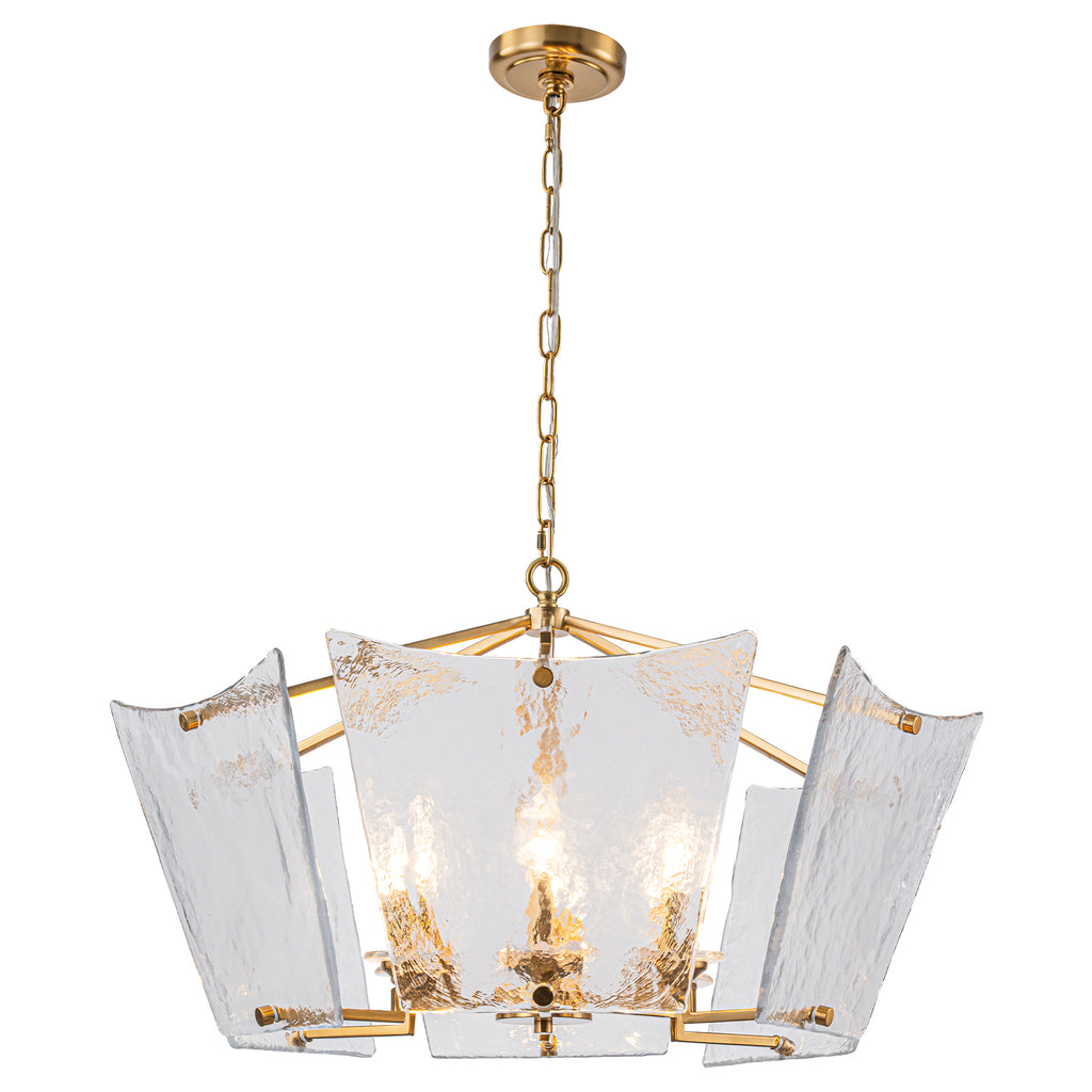 6-Light Gold Geometric Chandelier with Textured Clear Glass Panels - product image 15 | Zenvolit