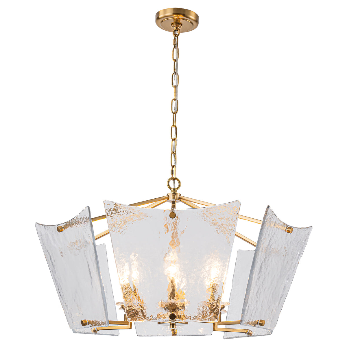 6-Light Gold Geometric Chandelier with Textured Clear Glass Panels - product image 15 | Zenvolit
