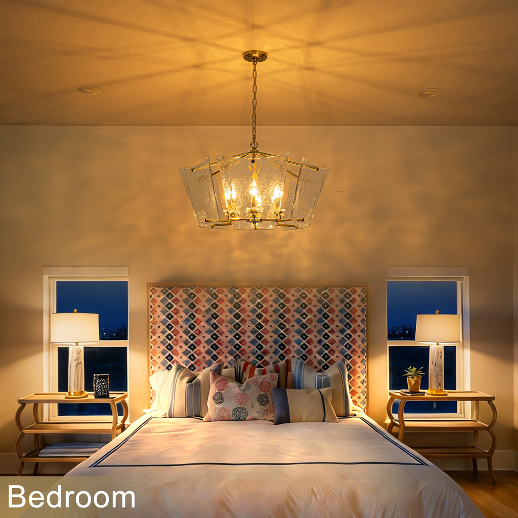 6-Light Gold Geometric Chandelier with Textured Clear Glass Panels - product image 17 | Zenvolit