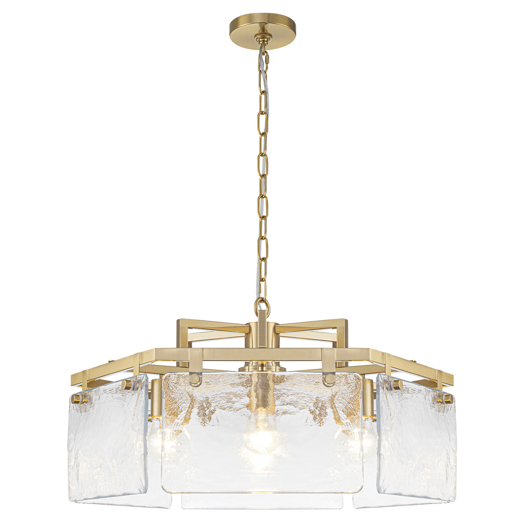 6-Light Modern Hexagon Chandelier, Hammered Glass Panels - product image 1 | Zenvolit