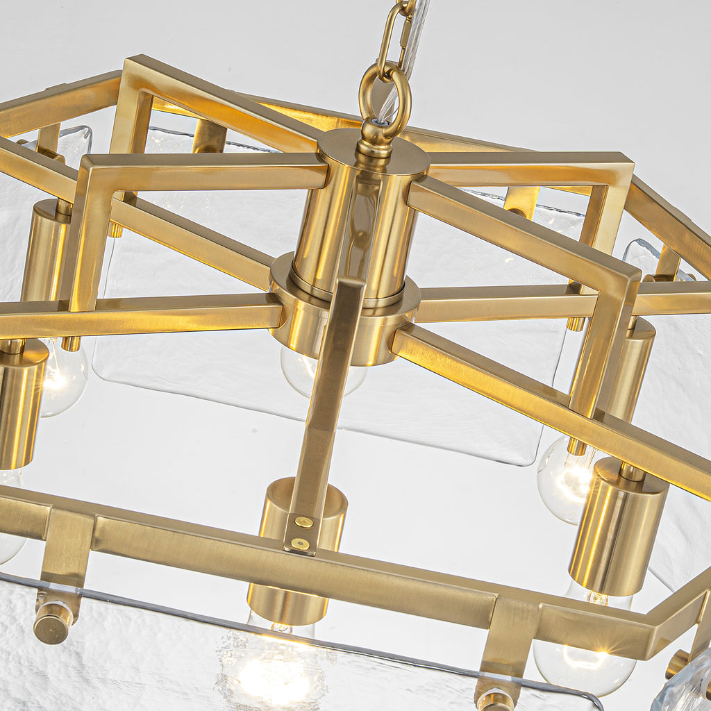 6-Light Modern Hexagon Chandelier, Hammered Glass Panels - product image 4 | Zenvolit