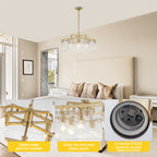 6-Light Modern Hexagon Chandelier, Hammered Glass Panels - product image 9 | Zenvolit