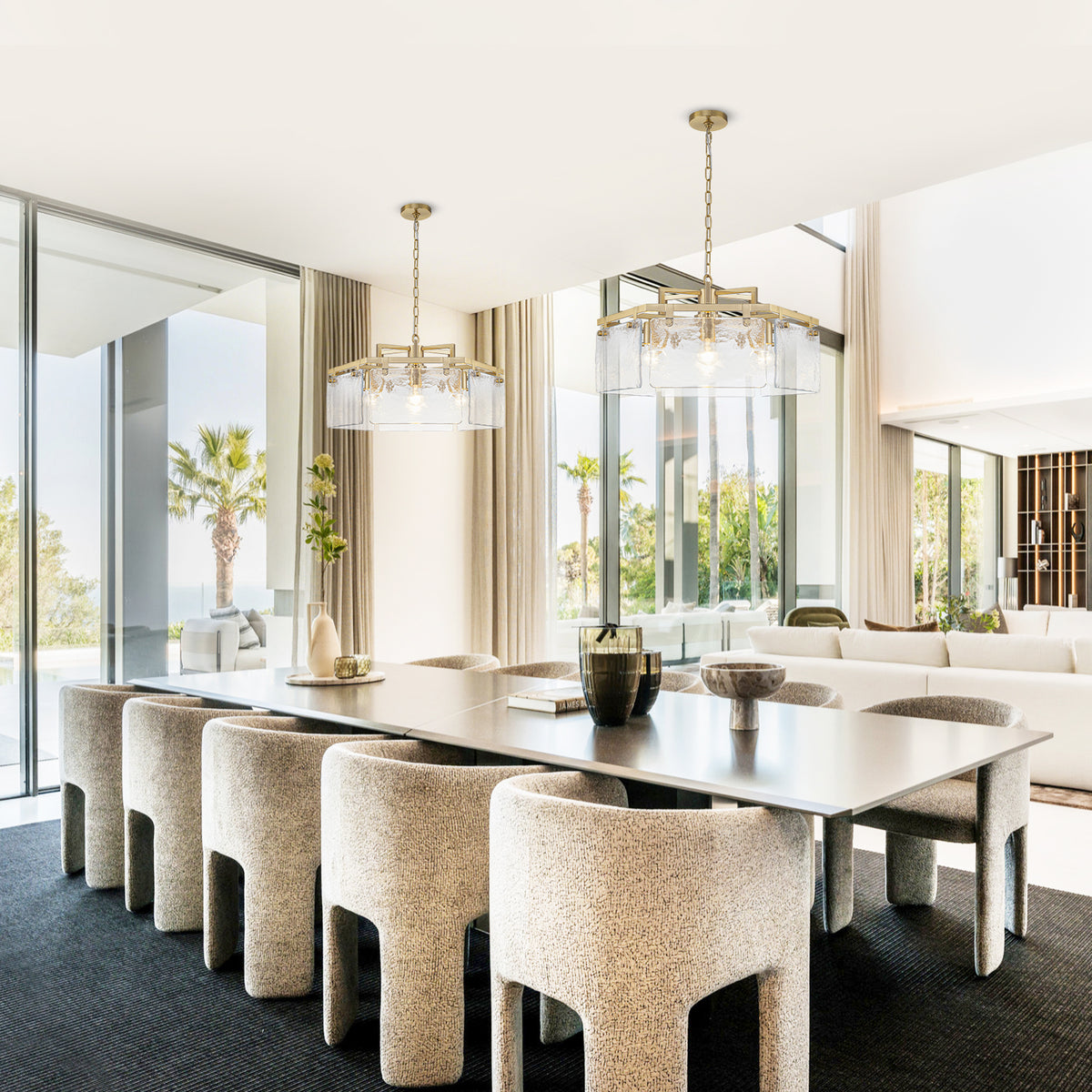 6-Light Modern Hexagon Chandelier, Hammered Glass Panels - product image 13 | Zenvolit