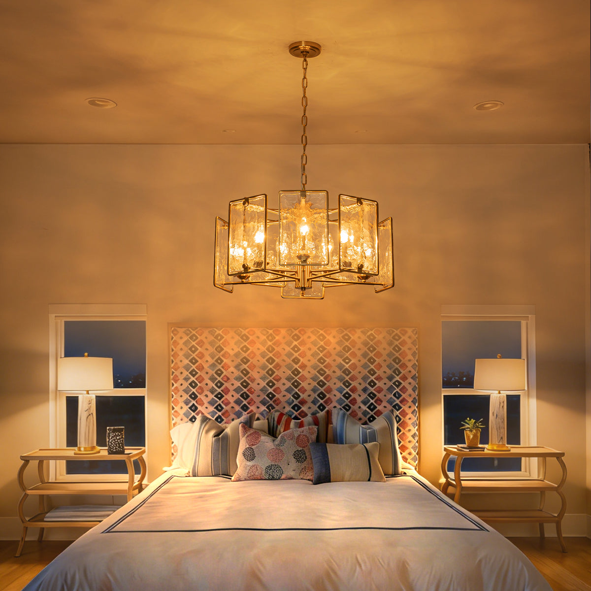 10-Light Gold Geometric Chandelier Handmade Ice-Textured Glass Panels - product image 4 | Zenvolit