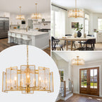 10-Light Gold Geometric Chandelier Handmade Ice-Textured Glass Panels - product image 6 | Zenvolit
