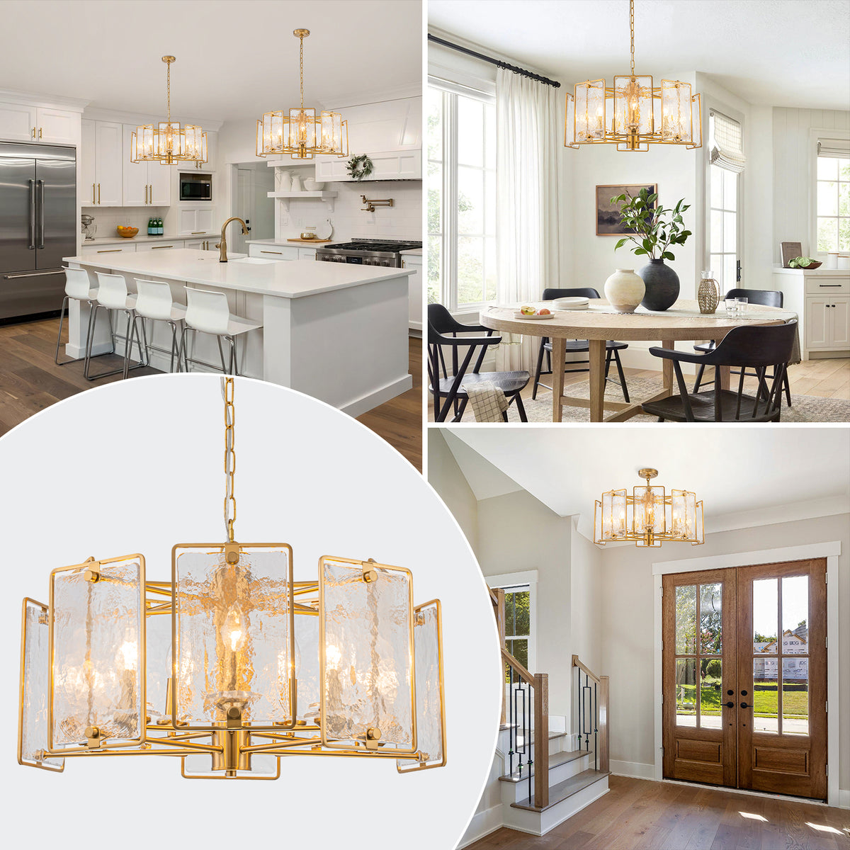 10-Light Gold Geometric Chandelier Handmade Ice-Textured Glass Panels - product image 6 | Zenvolit