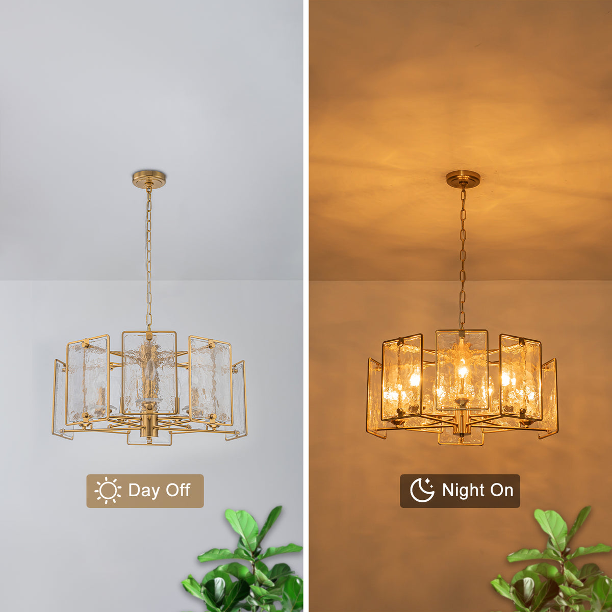 10-Light Gold Geometric Chandelier Handmade Ice-Textured Glass Panels - product image 8 | Zenvolit