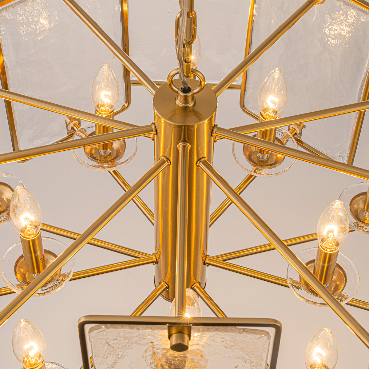 10-Light Gold Geometric Chandelier Handmade Ice-Textured Glass Panels - product image 9 | Zenvolit