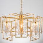 10-Light Gold Geometric Chandelier Handmade Ice-Textured Glass Panels - product image 10 | Zenvolit