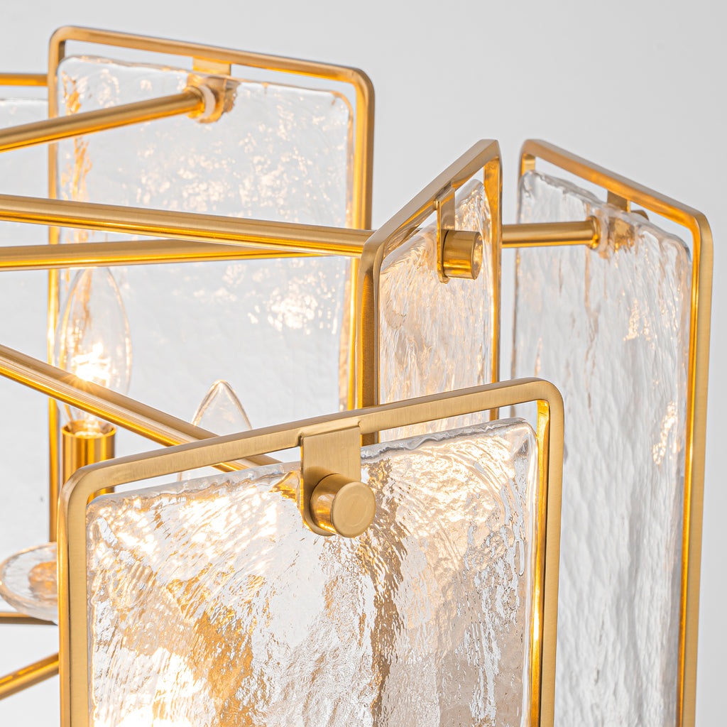 10-Light Gold Geometric Chandelier Handmade Ice-Textured Glass Panels - product image 11 | Zenvolit