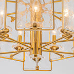 10-Light Gold Geometric Chandelier Handmade Ice-Textured Glass Panels - product image 12 | Zenvolit