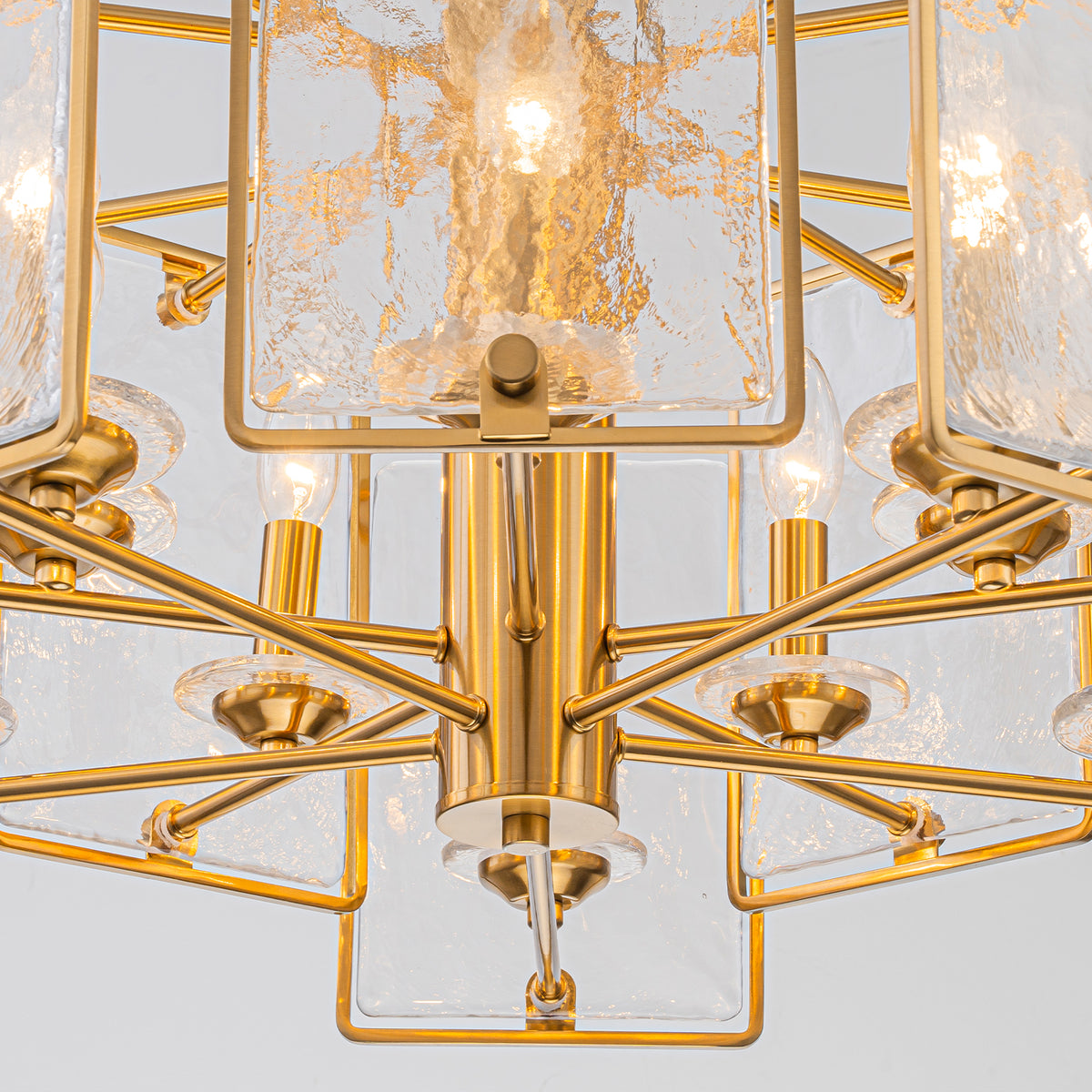 10-Light Gold Geometric Chandelier Handmade Ice-Textured Glass Panels - product image 12 | Zenvolit