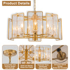 10-Light Gold Geometric Chandelier Handmade Ice-Textured Glass Panels - product image 14 | Zenvolit