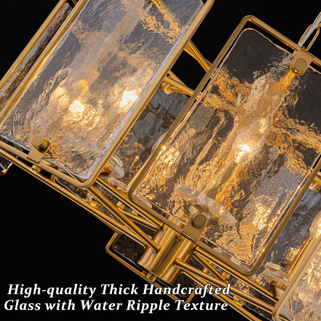 10-Light Gold Geometric Chandelier Handmade Ice-Textured Glass Panels - product image 15 | Zenvolit