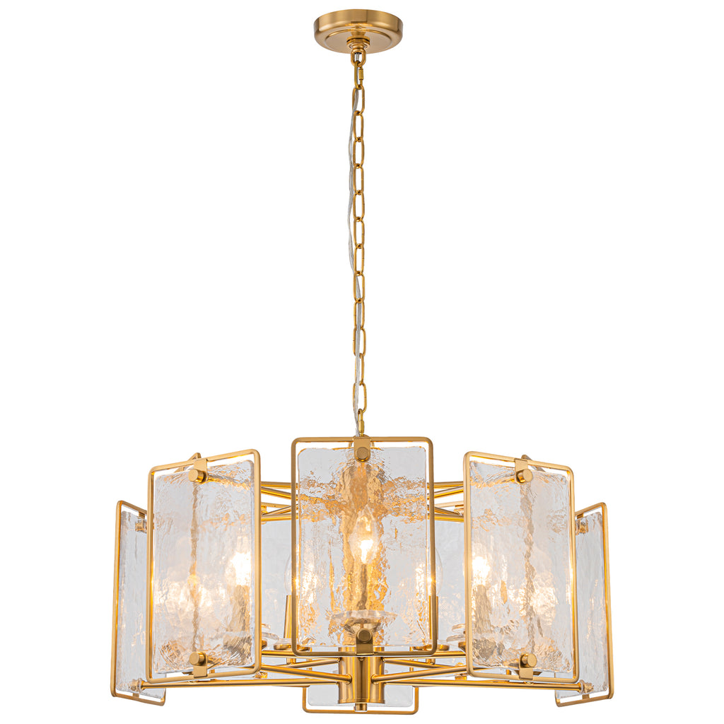 10-Light Gold Geometric Chandelier Handmade Ice-Textured Glass Panels - product image 16 | Zenvolit