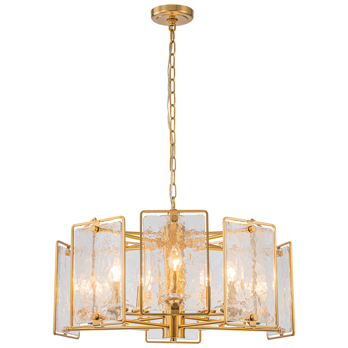 10-Light Gold Geometric Chandelier Handmade Ice-Textured Glass Panels - product image 16 | Zenvolit