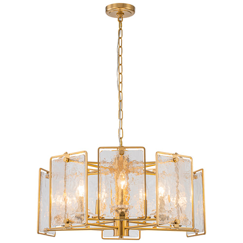 10-Light Gold Geometric Chandelier Handmade Ice-Textured Glass Panels - product image 16 | Zenvolit