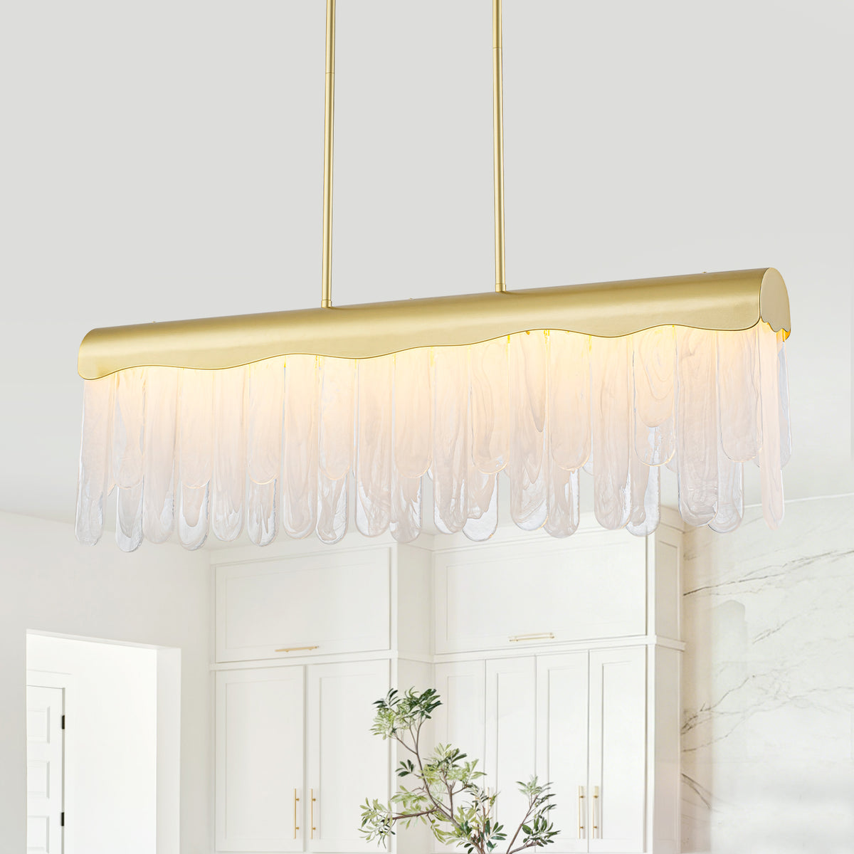 Dimmable LED Linear Chandelier Gold with Wavy Cloud Glass Strips - product image 3 | Zenvolit