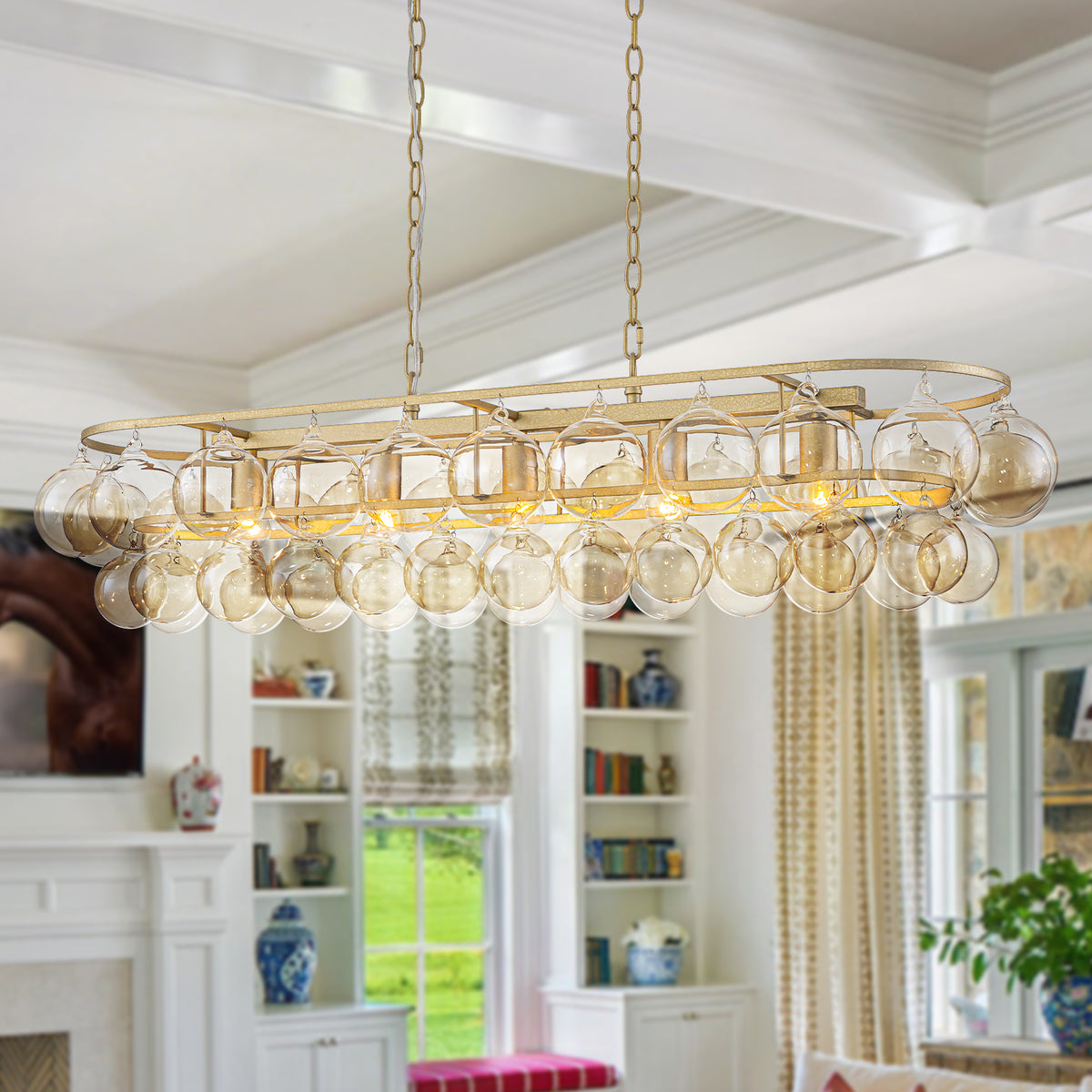 Oval Cognac Glass Chandelier Textured Gold Double Layer Kitchen Island - product image 1 | Zenvolit