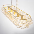 Oval Cognac Glass Chandelier Textured Gold Double Layer Kitchen Island