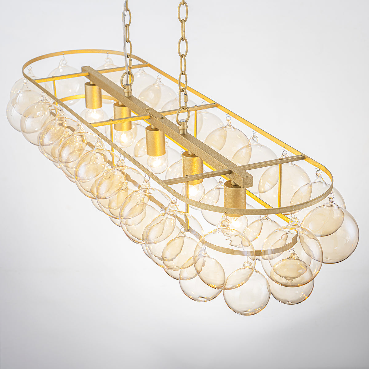 Oval Cognac Glass Chandelier Textured Gold Double Layer Kitchen Island