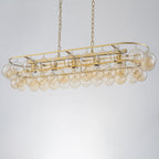 Oval Cognac Glass Chandelier Textured Gold Double Layer Kitchen Island