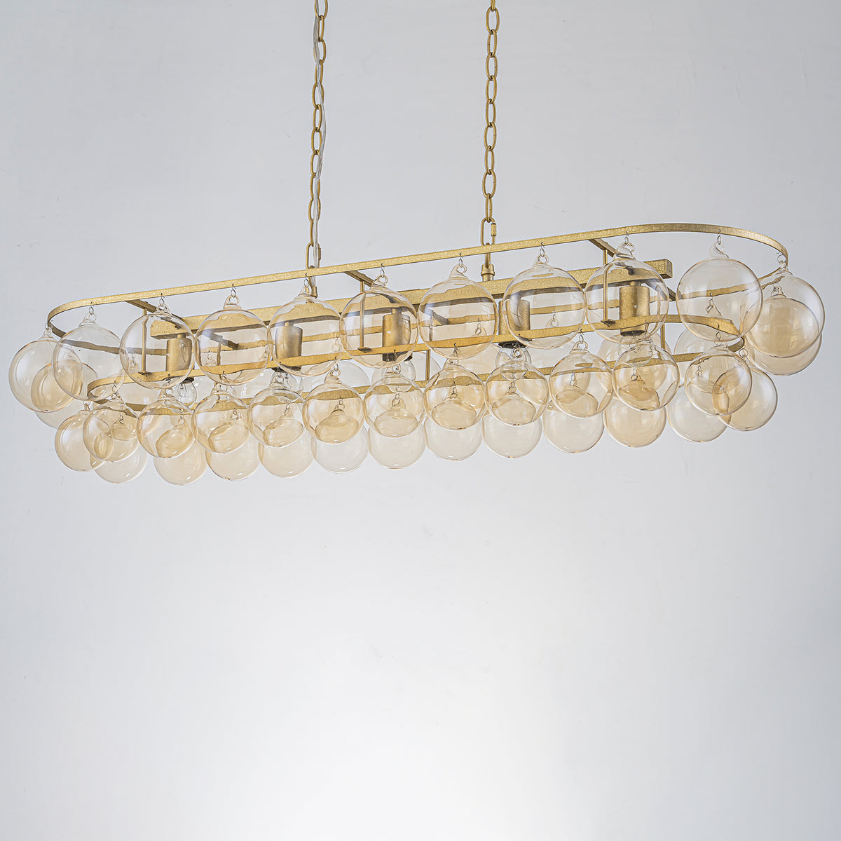 Oval Cognac Glass Chandelier Textured Gold Double Layer Kitchen Island