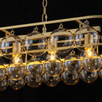 Oval Cognac Glass Chandelier Textured Gold Double Layer Kitchen Island