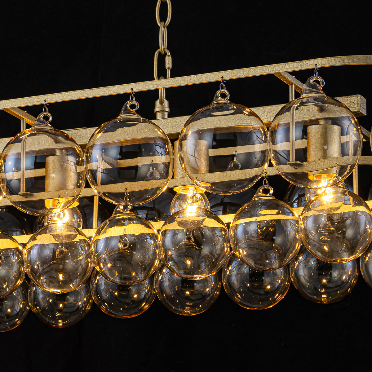 Oval Cognac Glass Chandelier Textured Gold Double Layer Kitchen Island