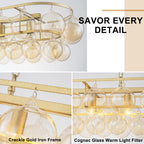 Oval Cognac Glass Chandelier Textured Gold Double Layer Kitchen Island