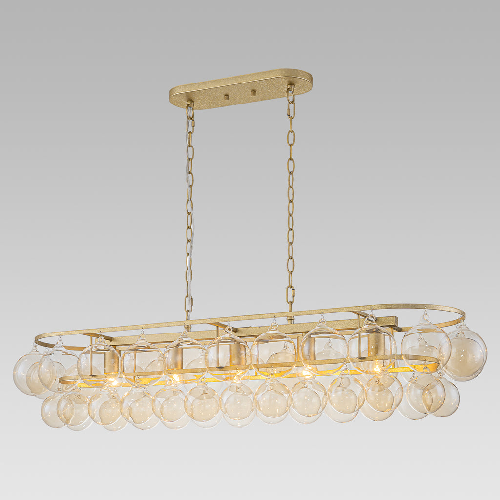 Oval Cognac Glass Chandelier Textured Gold Double Layer Kitchen Island