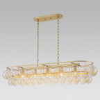 Oval Cognac Glass Chandelier Textured Gold Double Layer Kitchen Island