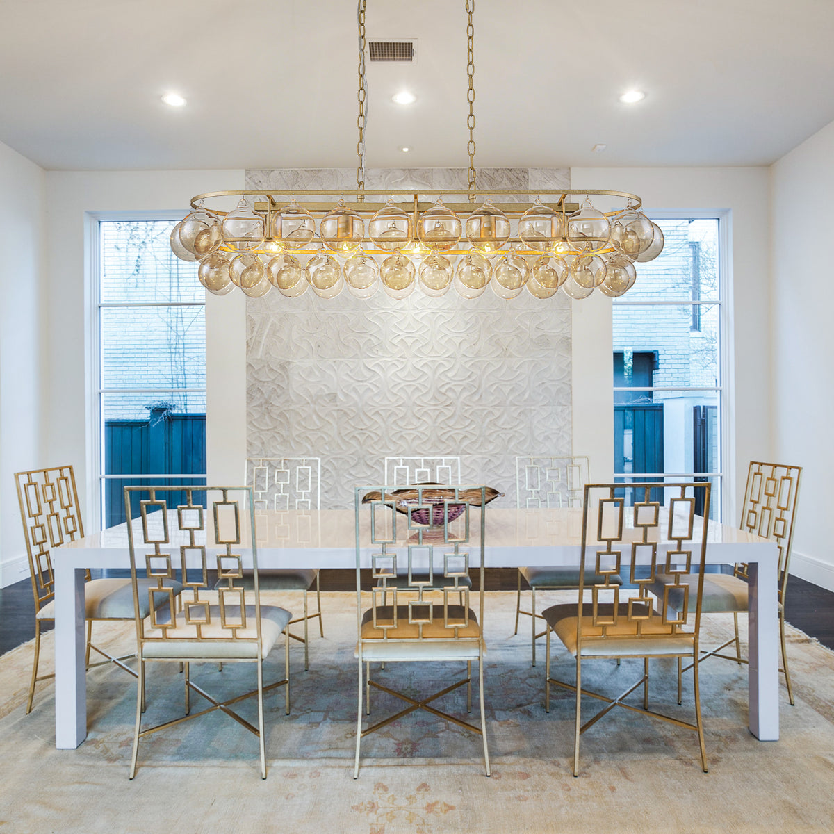 Oval Cognac Glass Chandelier Textured Gold Double Layer Kitchen Island