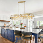 Oval Cognac Glass Chandelier Textured Gold Double Layer Kitchen Island