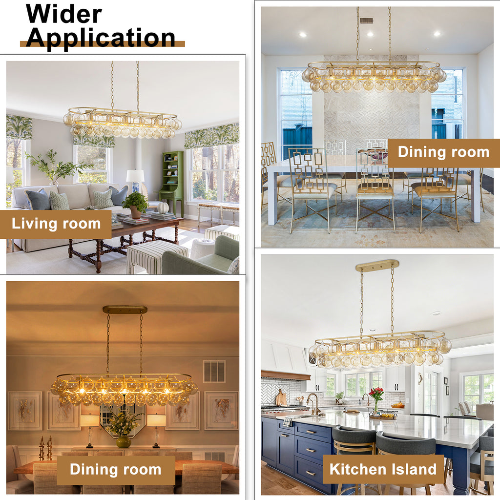 Oval Cognac Glass Chandelier Textured Gold Double Layer Kitchen Island