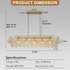 Oval Cognac Glass Chandelier Textured Gold Double Layer Kitchen Island