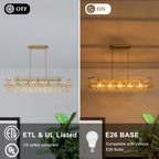 Oval Cognac Glass Chandelier Textured Gold Double Layer Kitchen Island