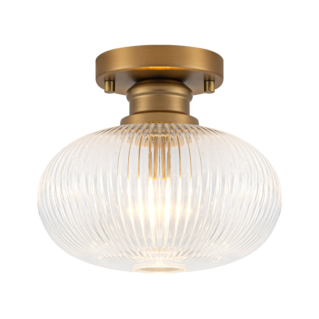 Matte Brass Flush Mount Ceiling Light with Ribbed Glass Dining Room - product image 1 | Zenvolit