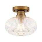 Matte Brass Flush Mount Ceiling Light with Ribbed Glass Dining Room - product image 1 | Zenvolit