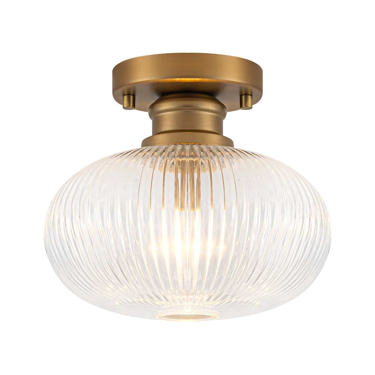 Matte Brass Flush Mount Ceiling Light with Ribbed Glass Dining Room - product image 1 | Zenvolit