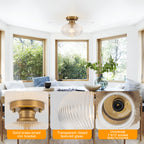 Matte Brass Flush Mount Ceiling Light with Ribbed Glass Dining Room