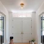 Matte Brass Flush Mount Ceiling Light with Ribbed Glass Dining Room