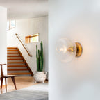 Matte Brass Flush Mount Ceiling Light with Ribbed Glass Dining Room