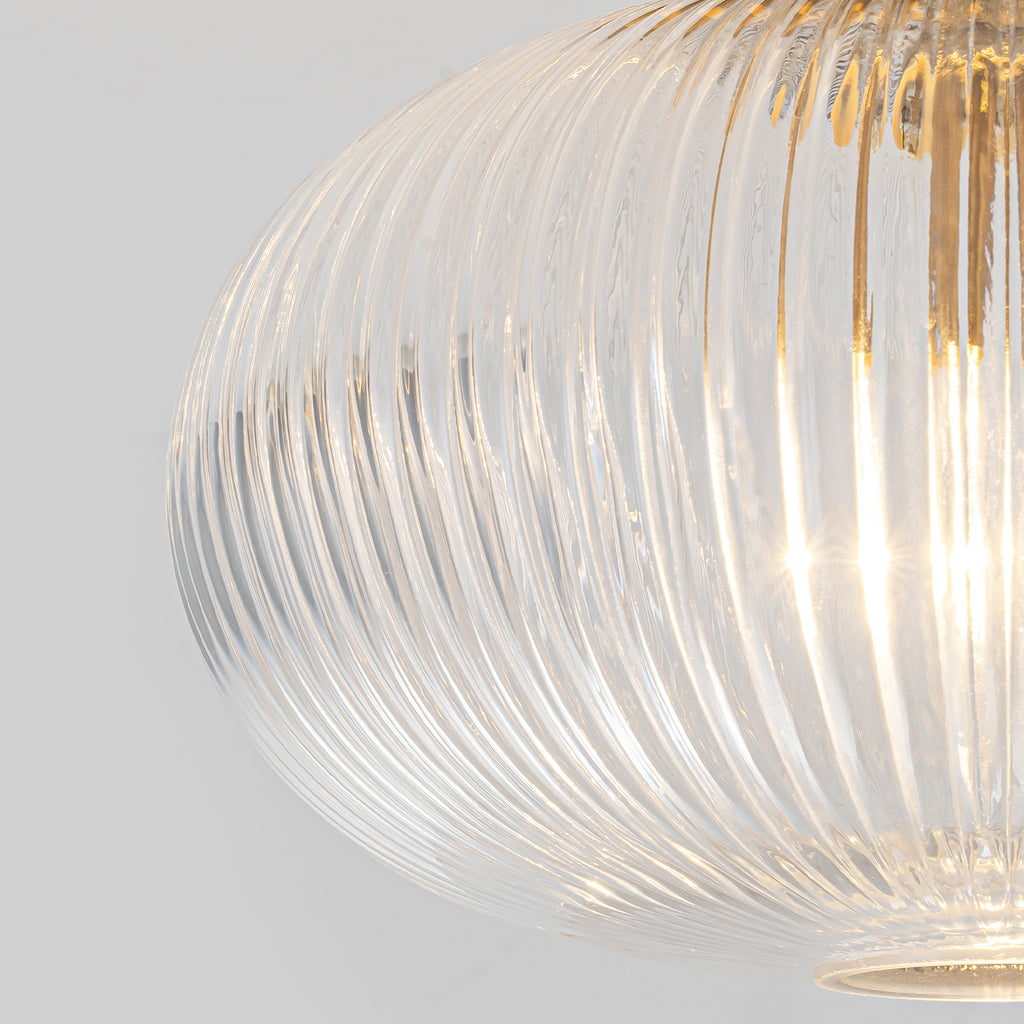 Matte Brass Flush Mount Ceiling Light with Ribbed Glass Dining Room