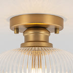 Matte Brass Flush Mount Ceiling Light with Ribbed Glass Dining Room