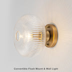 Matte Brass Flush Mount Ceiling Light with Ribbed Glass Dining Room