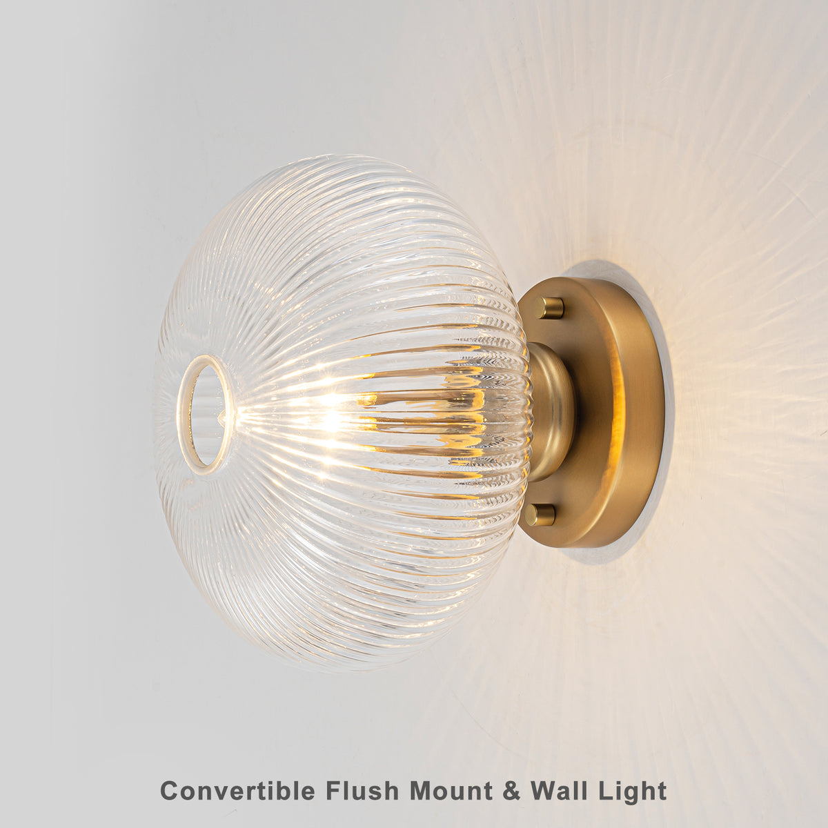Matte Brass Flush Mount Ceiling Light with Ribbed Glass Dining Room