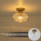 Matte Brass Flush Mount Ceiling Light with Ribbed Glass Dining Room
