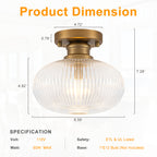 Matte Brass Flush Mount Ceiling Light with Ribbed Glass Dining Room