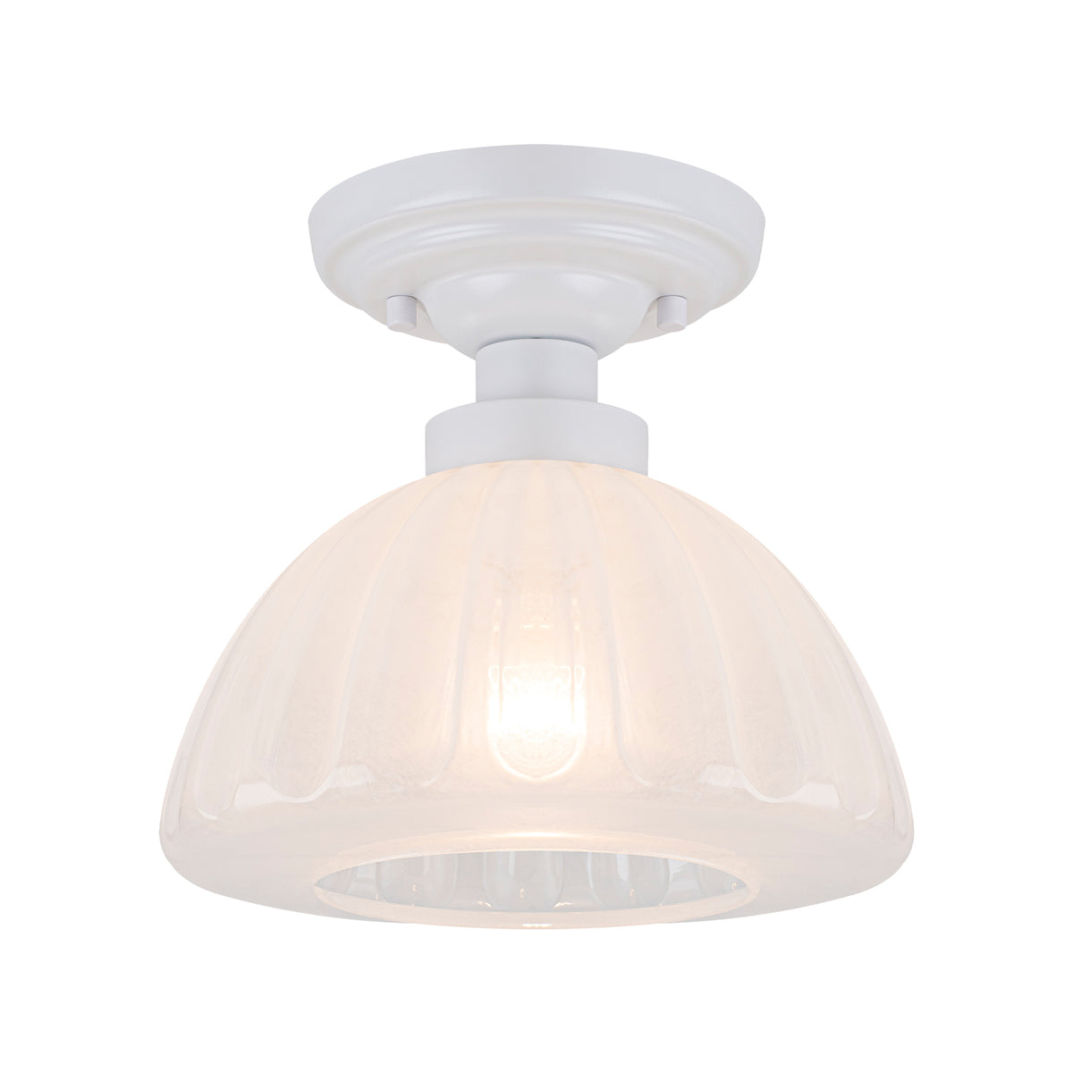 White Flush Mount Ceiling Light with Ribbed Cloud Glass Dome Shade - product image 2 | Zenvolit